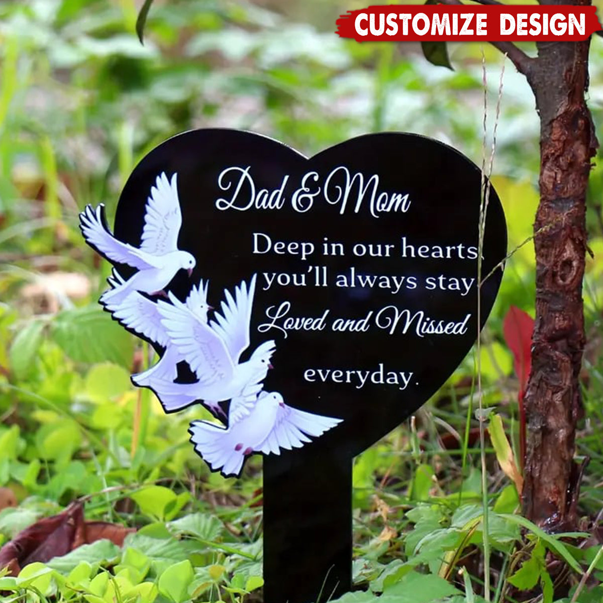 A Loving Tribute for Garden or Cemetery - Personalized Acrylic Eternal Heart Memorial Garden Stake
