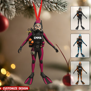 Personalized Scuba Diving FeMale Ornament - Gift for Diver