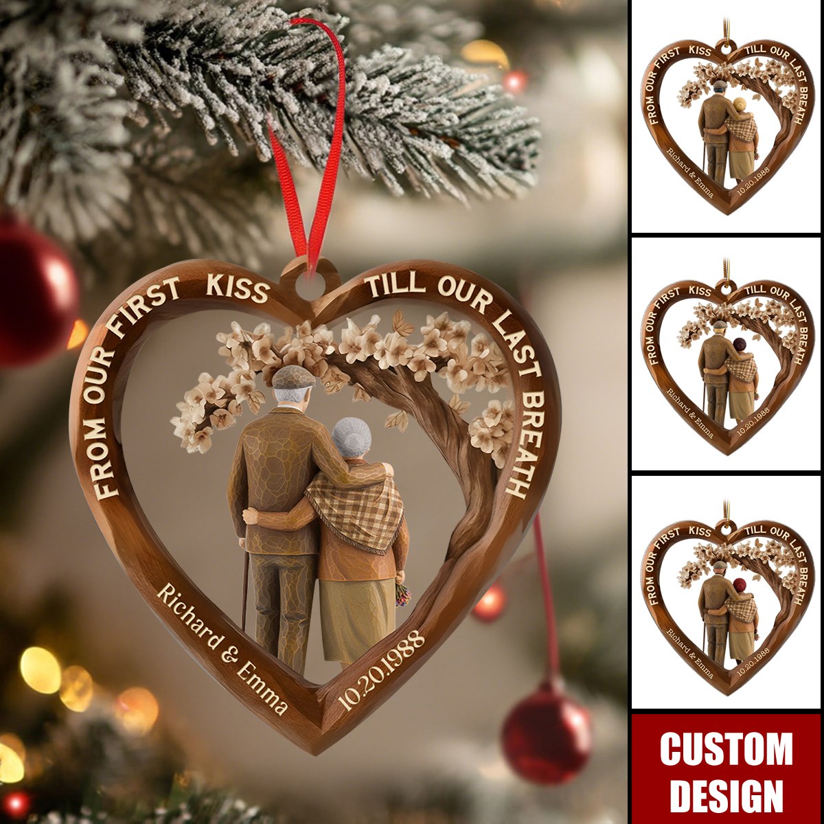 Personalized From Our First Kiss Till Our Last Breath Couple Acrylic Christmas Ornament - Gift for Couples