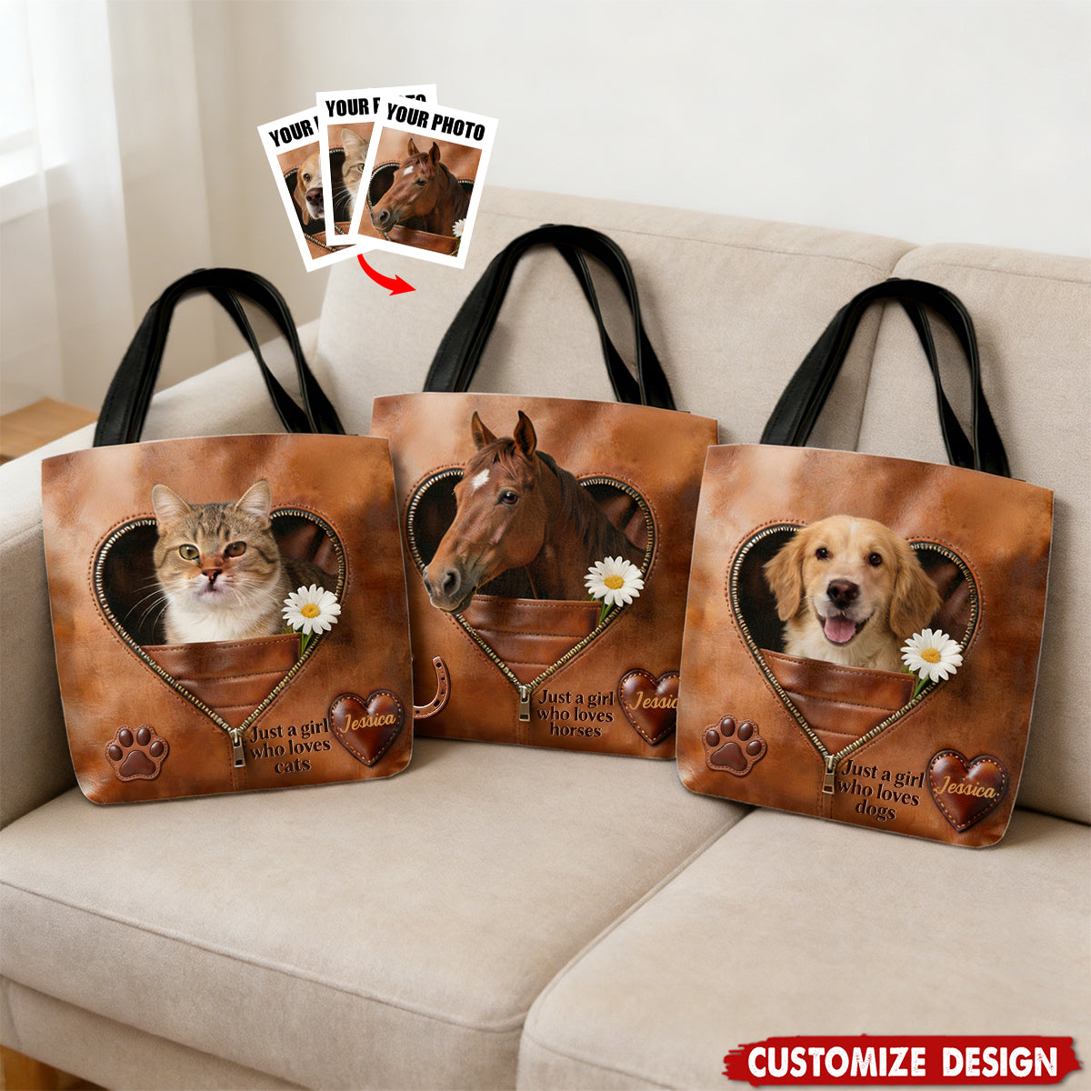 Just A Girl Who Loves Horses Dogs Cats- Personalized Tote Bag