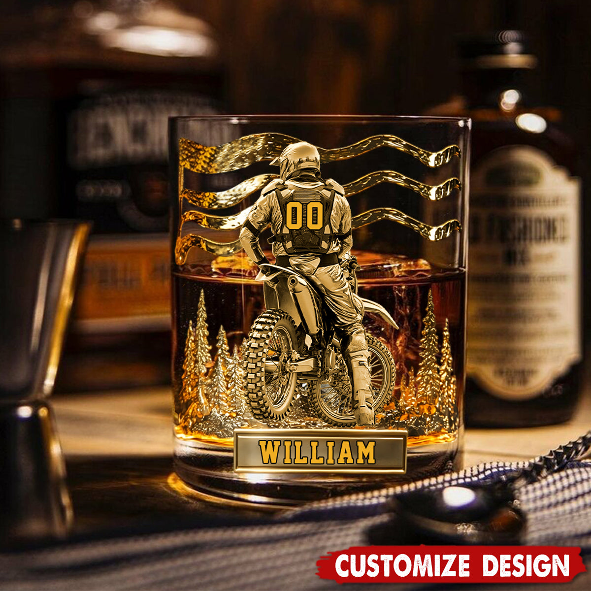 Personalized Motocross Racer Whiskey Glass