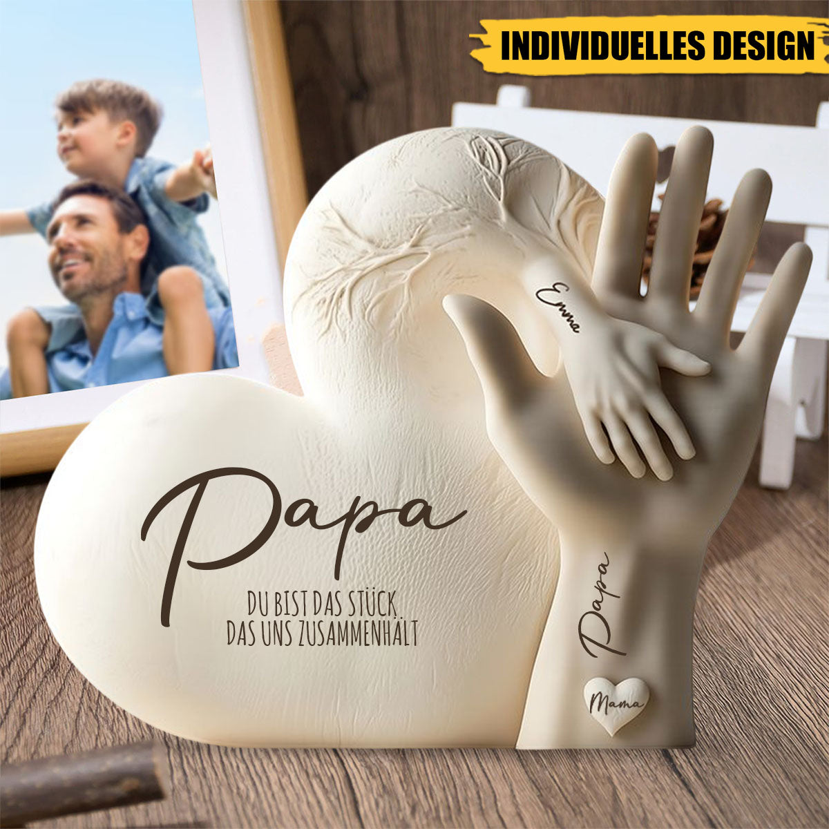 Papa Du Bist Das Stück, Das Uns Zusammenhält - Personalisierte Acryl-Plakette, Vatertagsgeschenk Für Papa