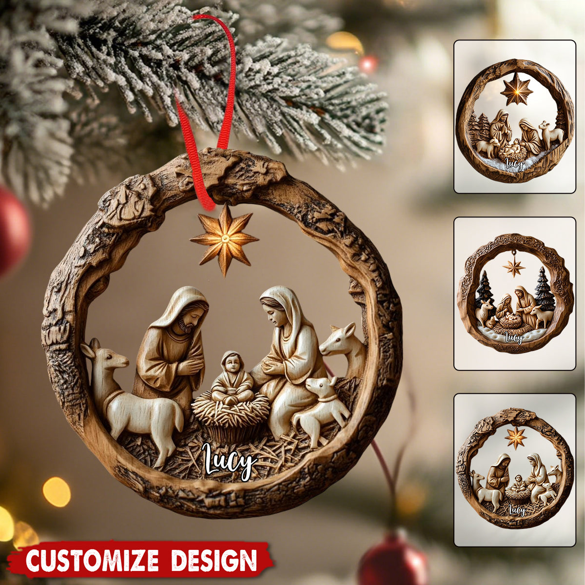 Rustic Holy Family Wooden Nativity Scene Christmas Ornament –  Christian Gift Christmas