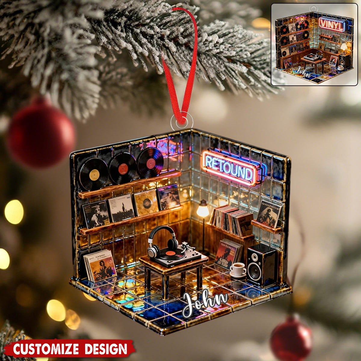 Personalized record store microcosm interior themed glazed desktop ornament