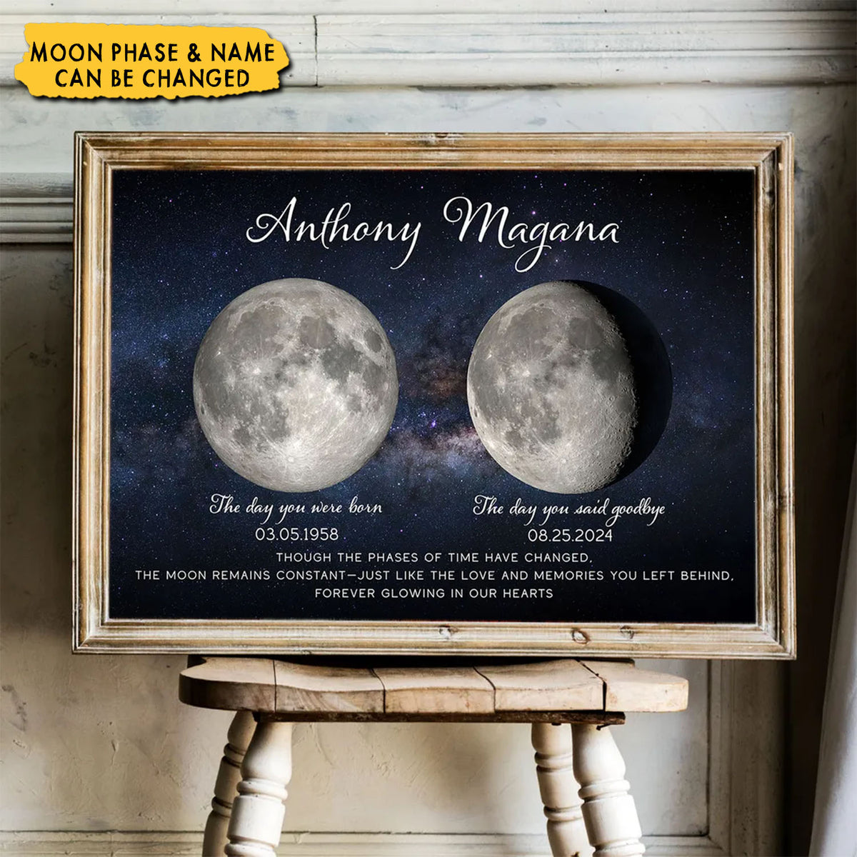 Lost Loved One Moon Phase Art Memorial Personalized Poster, Sympathy Gift For Family