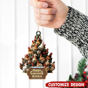 Personalized Chicken 2D Flat Ornament, Custom Farmhouse Christmas Tree Ornament, Farm Christmas Home Decor, Xmas Gift for Farmer
