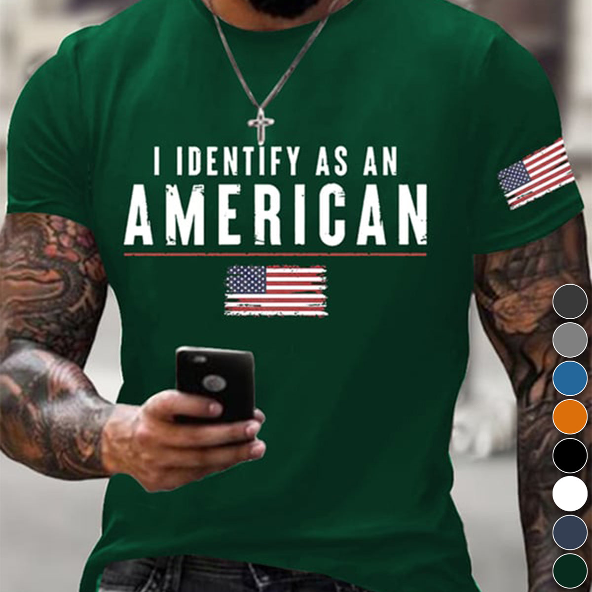 I Identify As An American Printed Round Neck T-Shirt