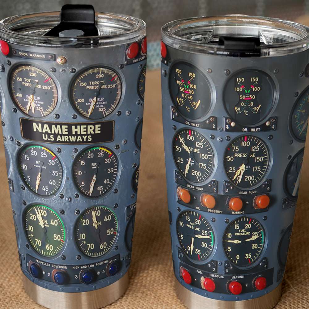 New Release - Flight Instruments Panel Tumbler Cup, Custom Name Pilot Tumbler Cup, Personalized Gift For Pilot