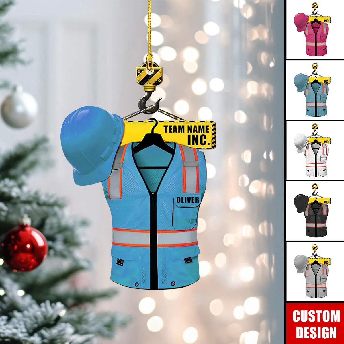 Personalized Construction Worker Acrylic Christmas Ornament - 2024 New Release