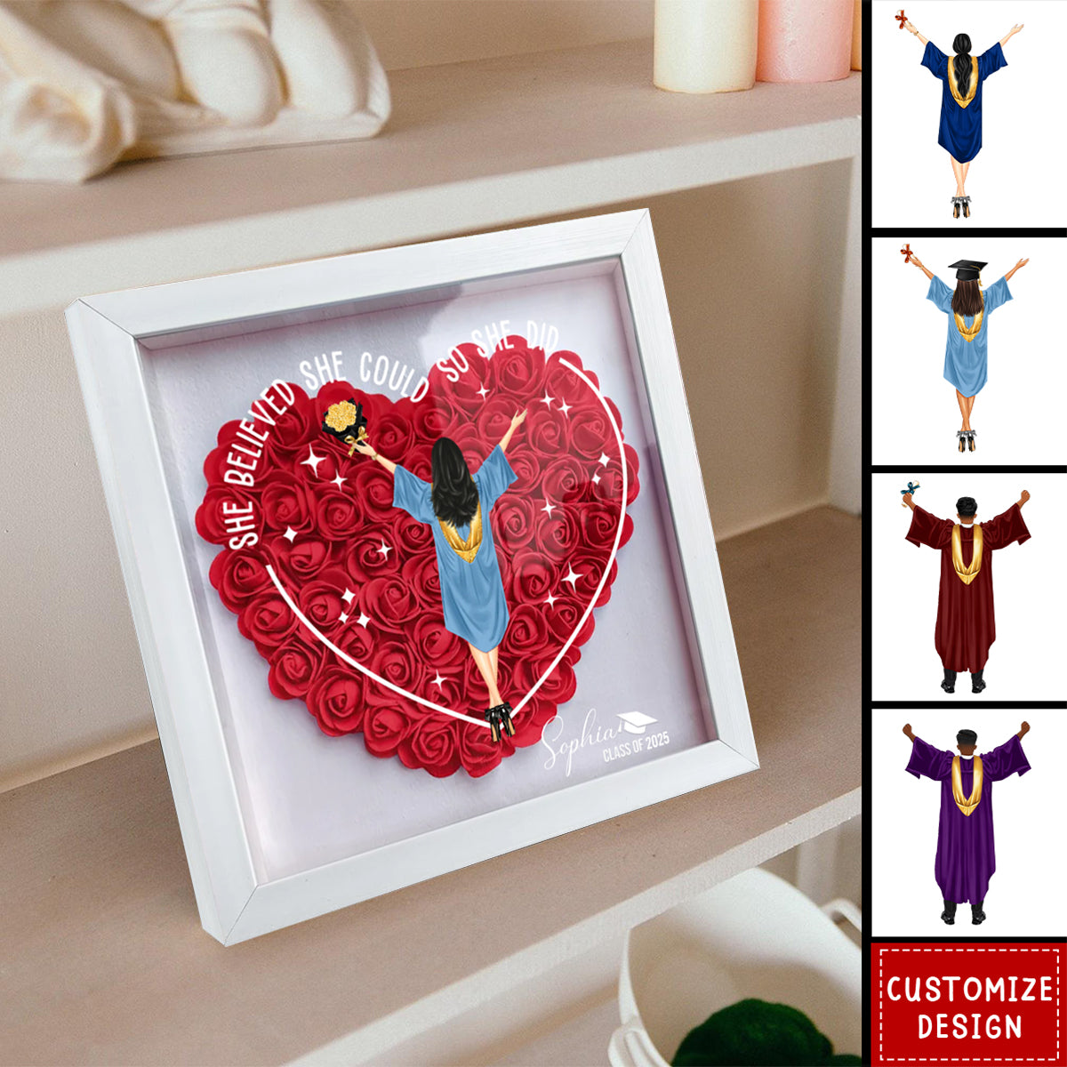 Class Of 2025 Graduation Gift So She Did - Personalized Flower Shadow Box