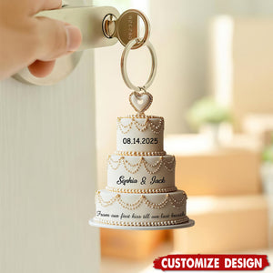 Personalized Cake Keychain - Gift For Couple