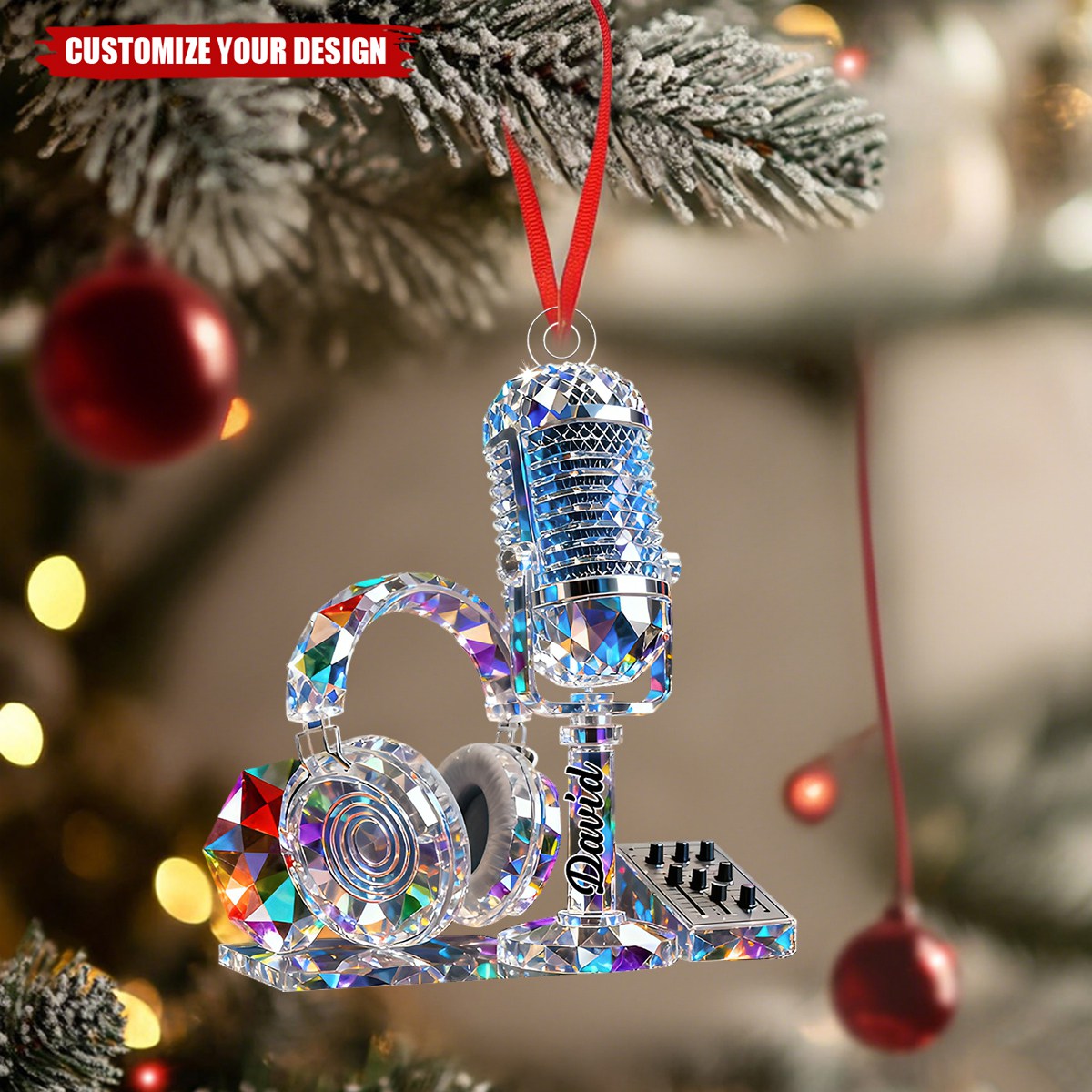 Personalized Stained Glass Microphone And Headphone Themed Ornament