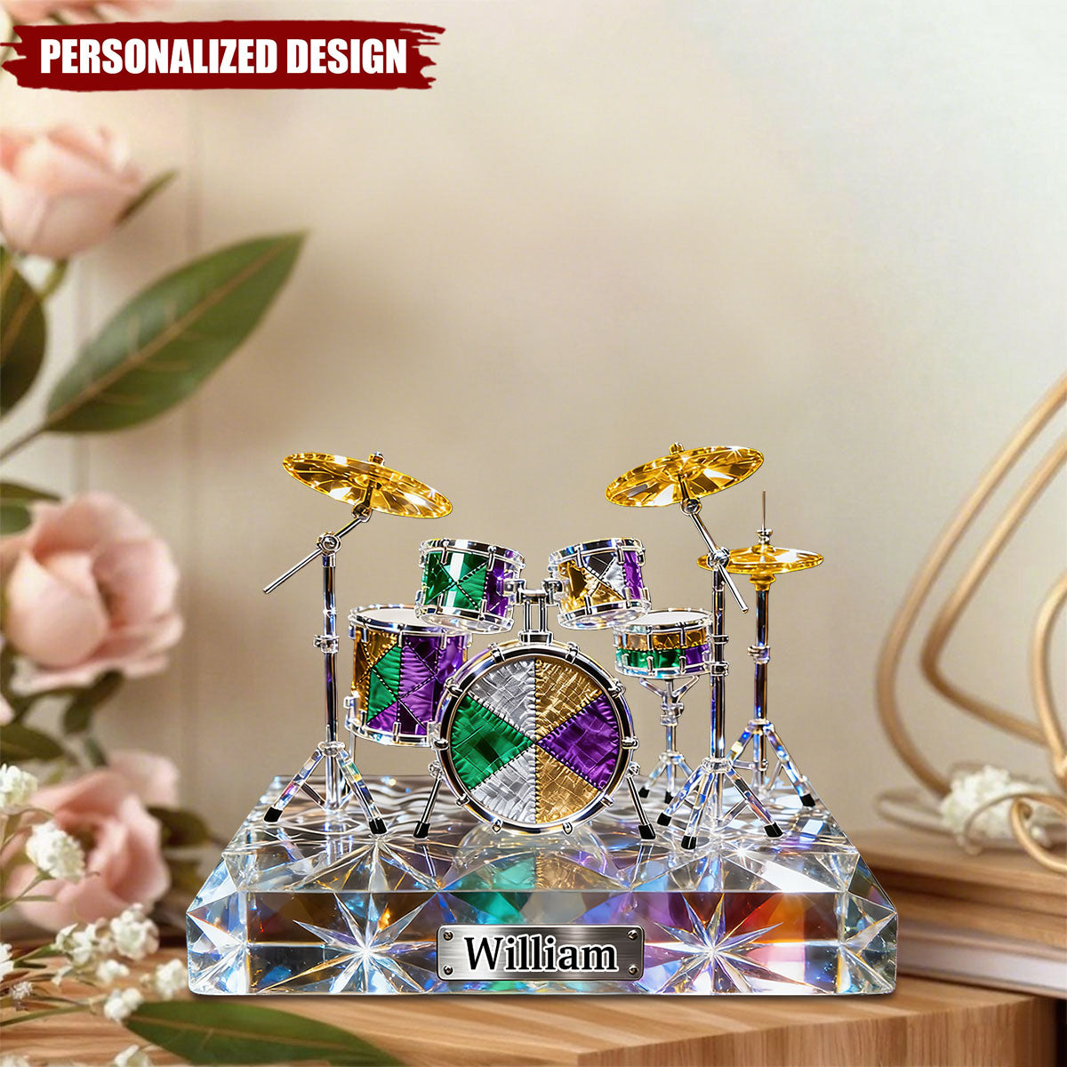 Personalized Stained Glass Drum Set Acrylic Plaque