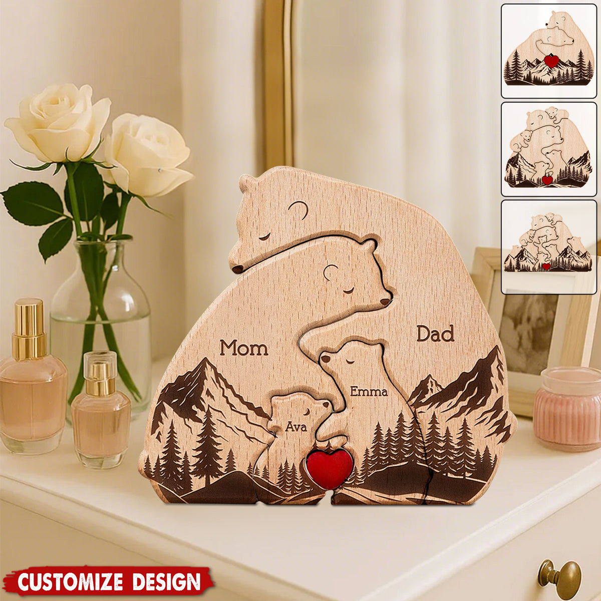 Hugging Bear Family New Version - Personalized Wooden Bear Family Puzzle