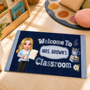 Pastel Floral Teacher Welcome To Classroom - Personalized Doormat - Back To School Gift