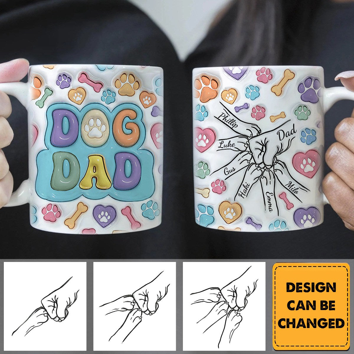 Dog Human Fist Bump - Gift For Dog Dad, Dog Lovers - 3D Inflated Effect Printed Mug