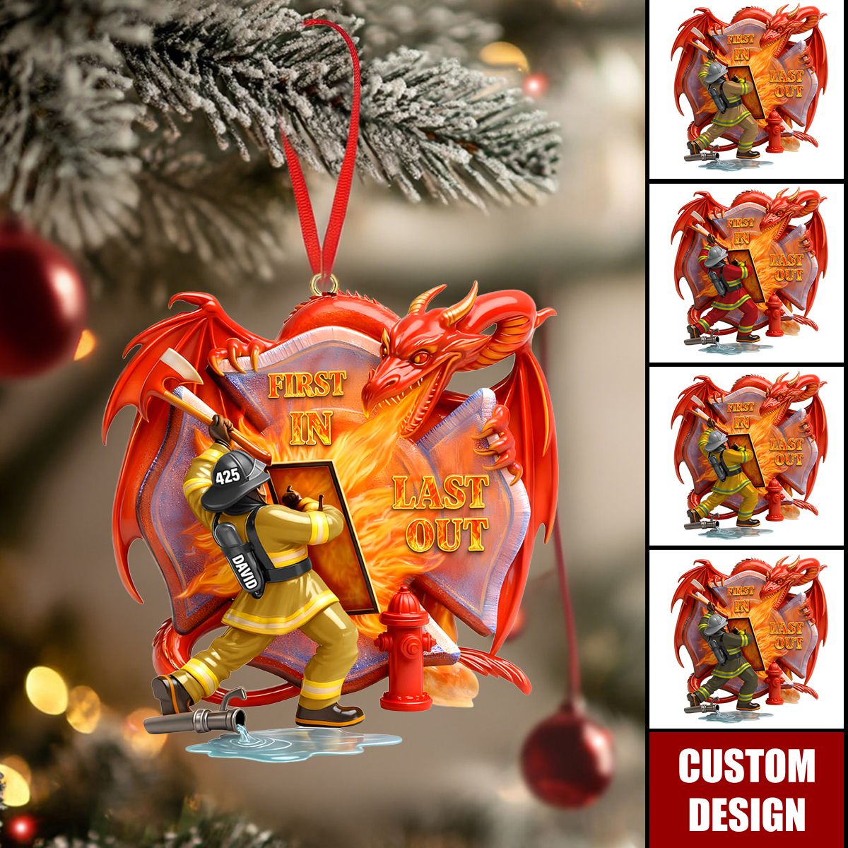 Personalized Firefighting With Dragon Acrylic Ornament -  Gifts For Firefighter