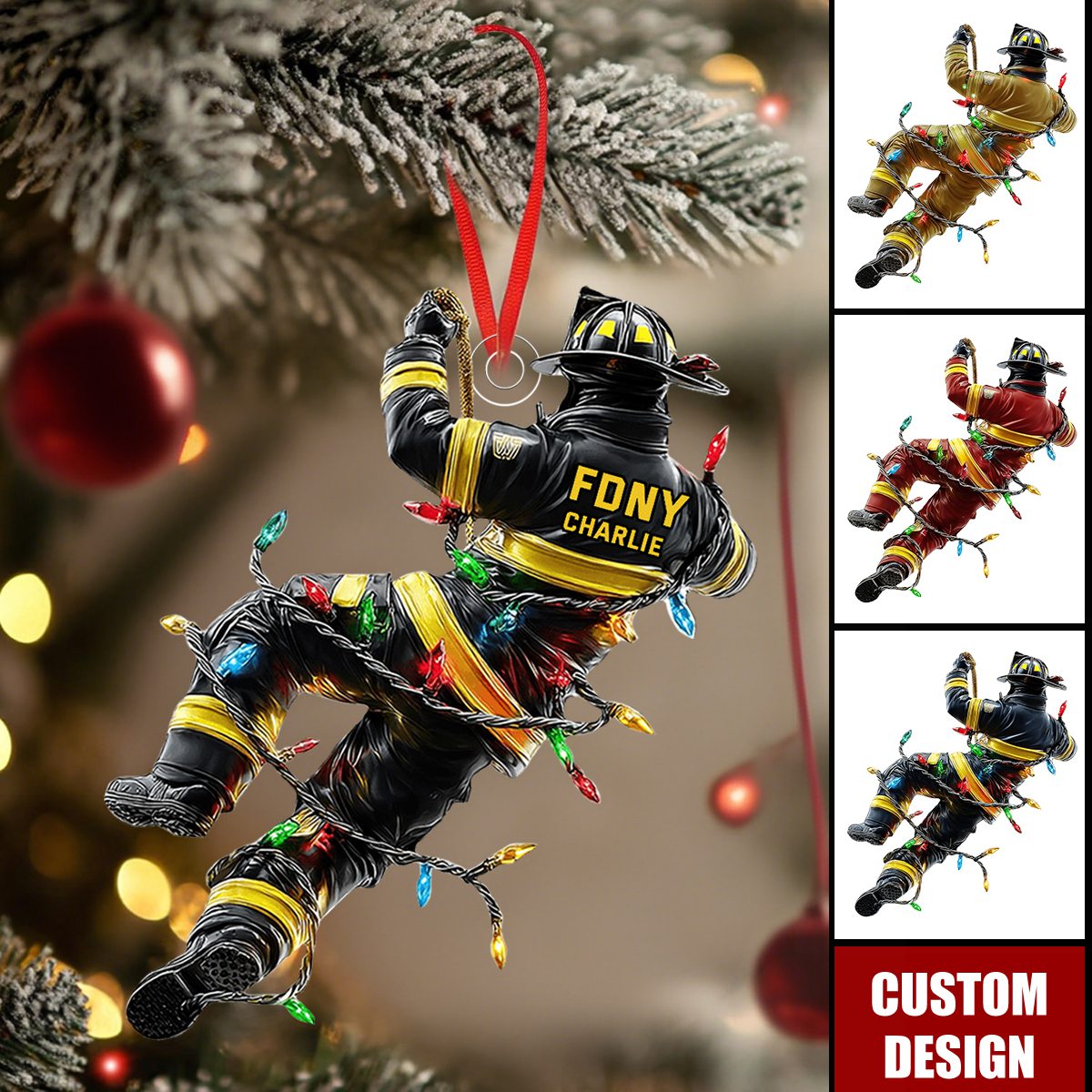 Holiday Rescue - Personalized Firefighter Acrylic Ornament - Gift For Firefighter