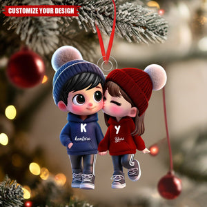 Cute Cartoon Couple Walking Personalized Acrylic Ornament-Gift For Couple