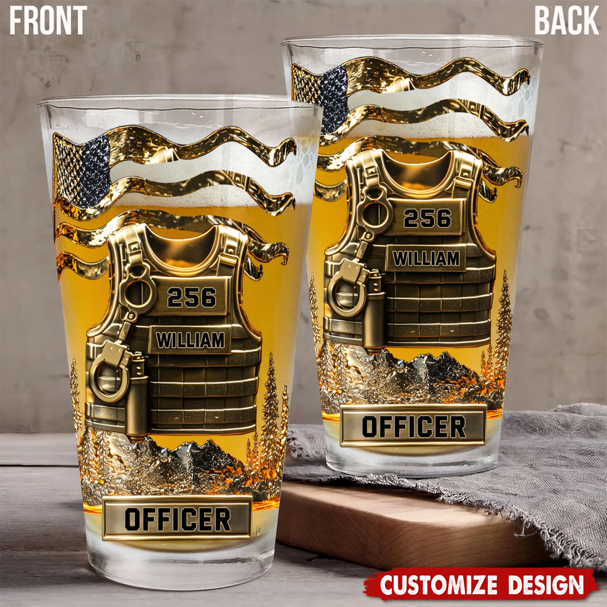 Serve And Protect - Personalized Police Officer Beer Glass