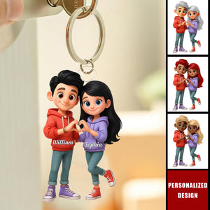 Personalized Cute Cartoon Couple Acrylic Keychain-Sentimental Gift for him/her