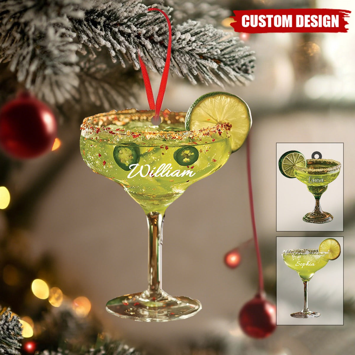 Personalized Lime Margarita Cocktail Acrylic Christmas Ornament,  Bar Drink Gift