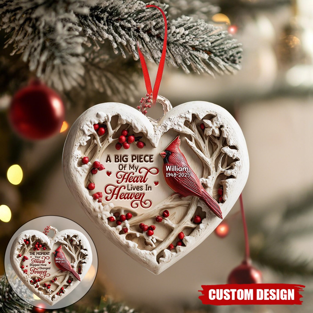 Personalized Cardinal Memorial Ornament, A Big Piece of My Heart Lives In Heaven, Sympathy Gift