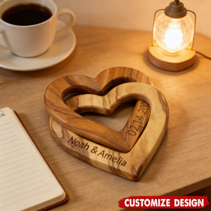 Interlocking Hearts Personalized Wood Sculpture, Wooden Infinity Hearts, Valentine’s Day Gift