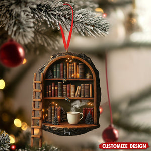 Personalized Handmade Wooden Book Nook Christmas Ornament, Cozy Library Gift For Readers