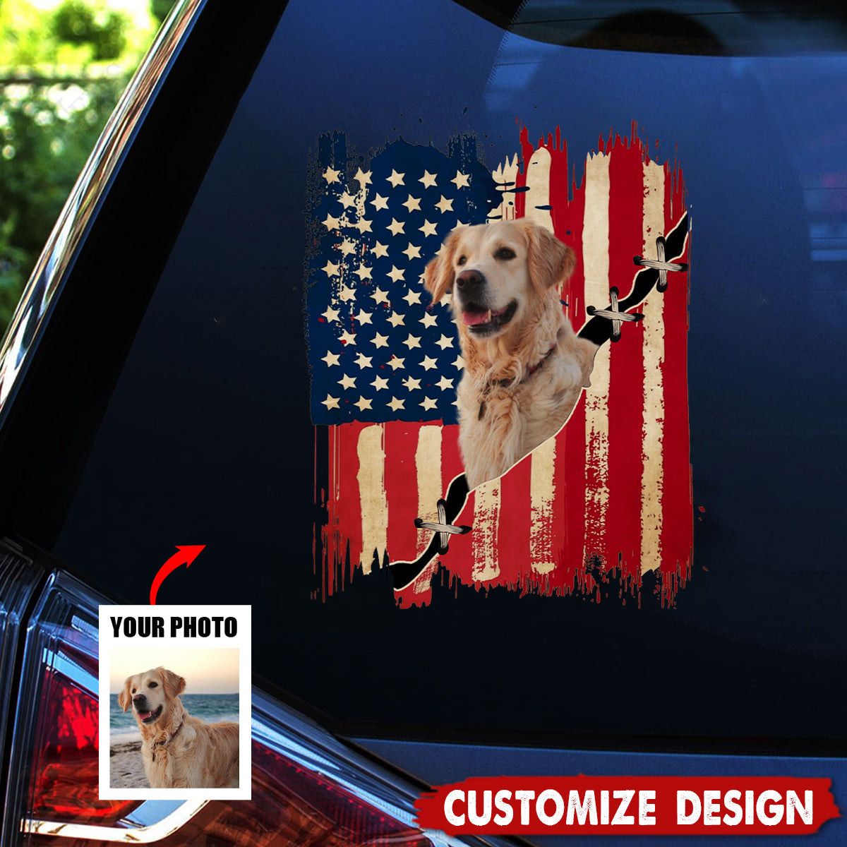 Personalized America dog flag printed decal - gift for dog lovers