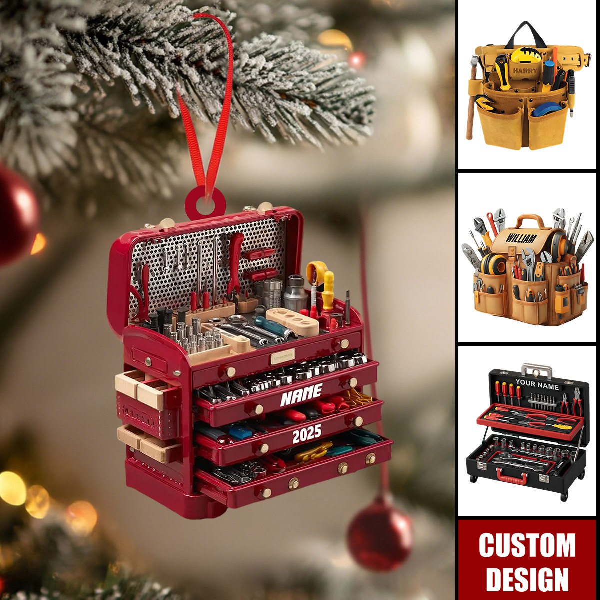 Personalized Toolbox Christmas Ornament, Gift for Handyman, Mechanic, or Tool Lover