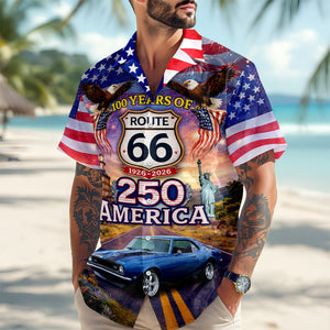 Celebrate 100 Years of Road Route 66 and America 250th Anniversary Custom Car Photo Hawaiian Shirt