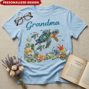 Personalized Mom Grandma Sea Turtle Rhinestones Style Shirt-Mother's Day Gift For Mom Grandma