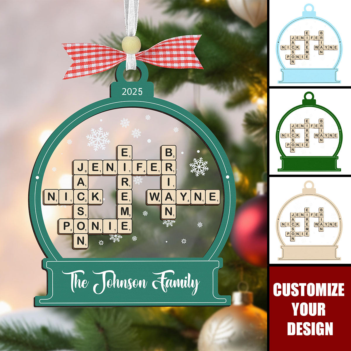 Family Crossword Christmas Ornament, Scrabble Personalized Christmas Ornament