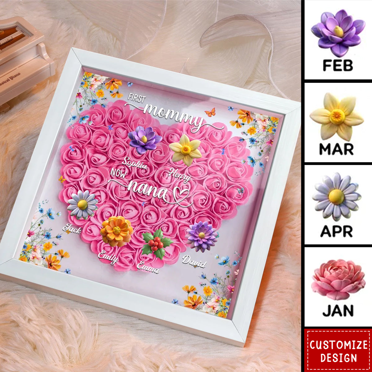 First Mom Now Mama - Personalized Custom Flower Shadow Box