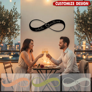 Personalized Infinity Heart Metal Wall Art: Couple Names & Date
