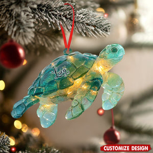 Sea Glass Ocean Such As Turtle Crab Shell Seahorse , Coastal Beach, Sea Animal Christmas Ornament