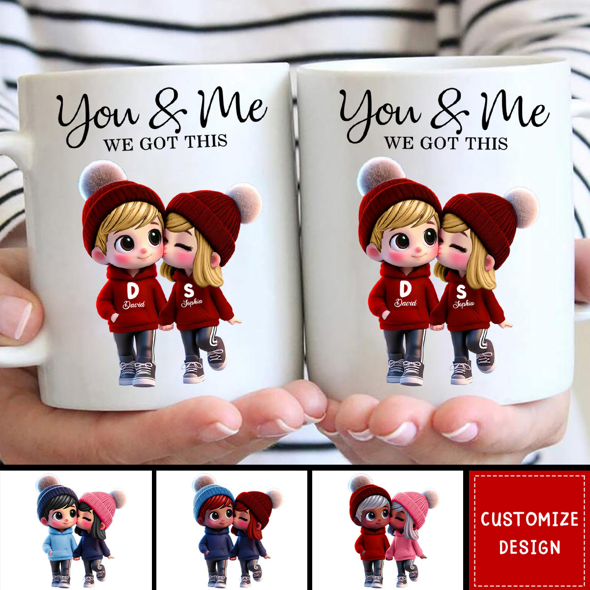 Cute Cartoon Couple Walking Personalized Mug-Gift For Couple