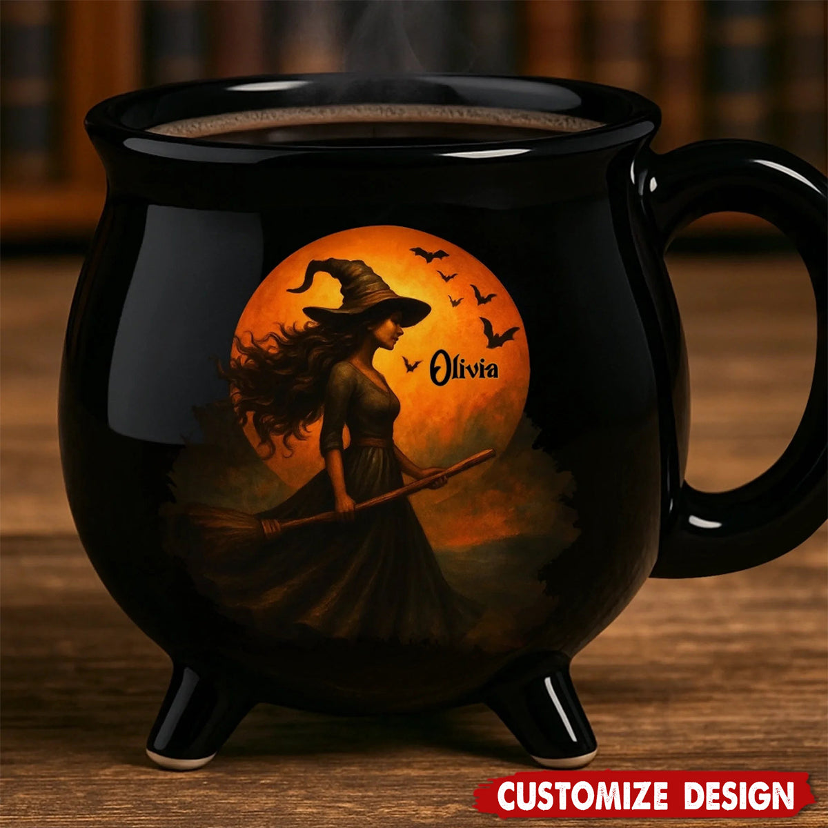 Witching You A Wicked Brew - Personalized Witch Cauldron Mug - Halloween Birthday Gifts For Besties, Sisters, BFF, Family, Yourself
