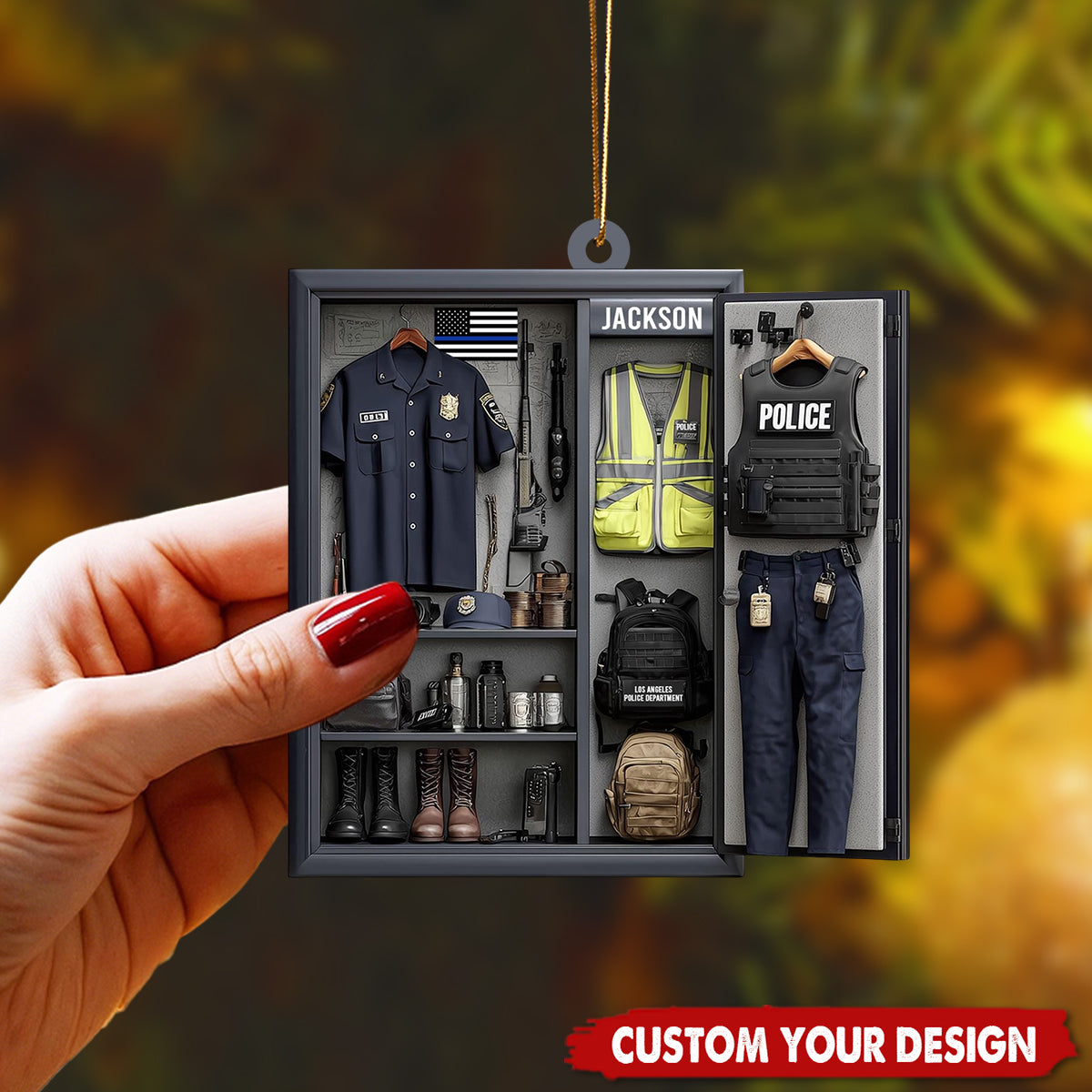 Custom Name Police Officer Christmas Ornament, Personalized Police Uniform Ornament