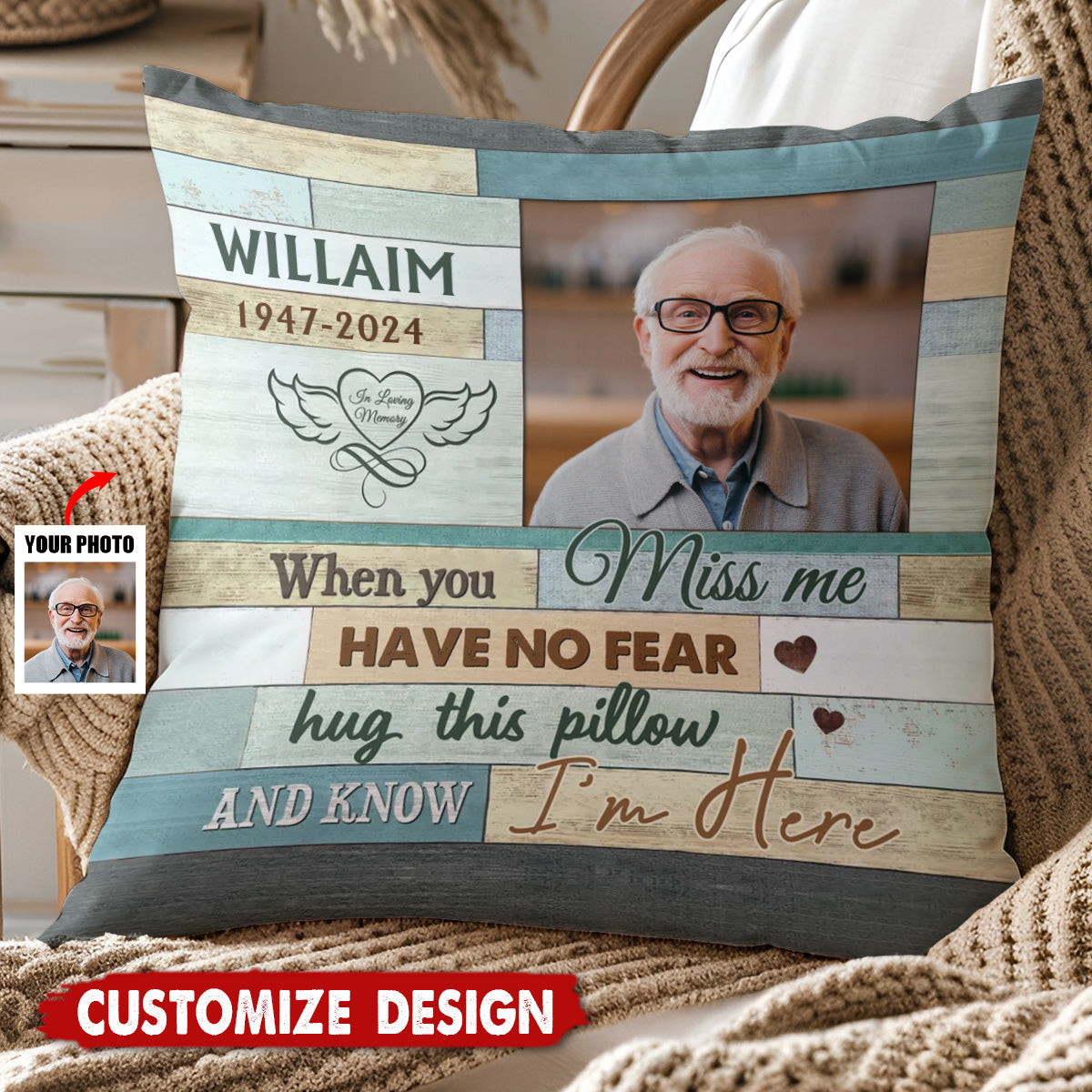 When You Miss Me - Personalized Photo Memorial  Pillow - Gift For Family, Siblings, Friends