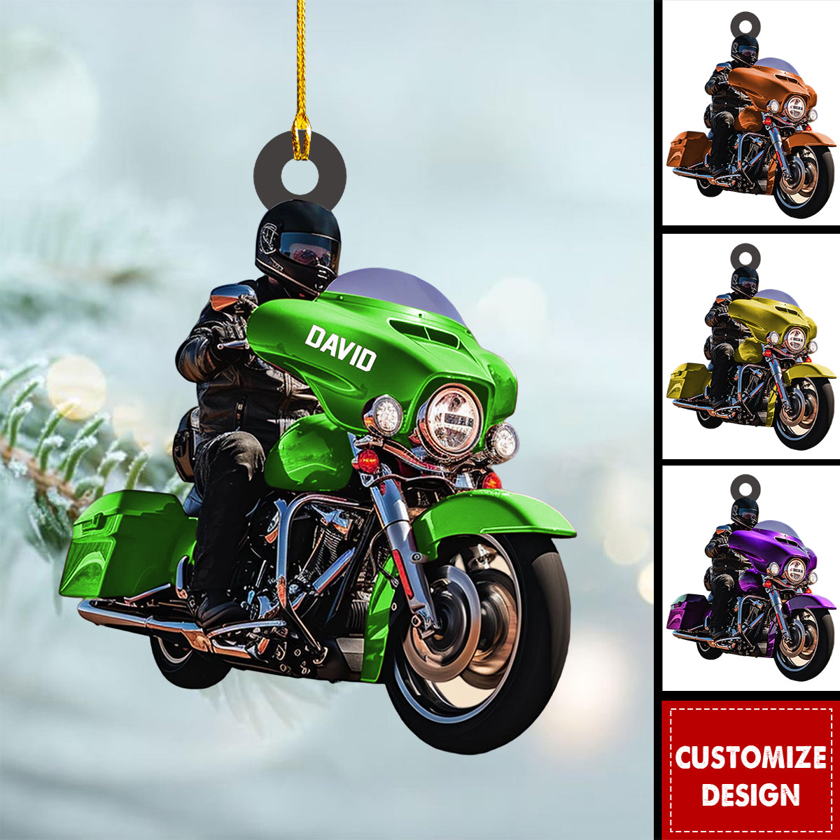 Custom Name Biker Street Glide Motorcycle Personalized Christmas Ornament