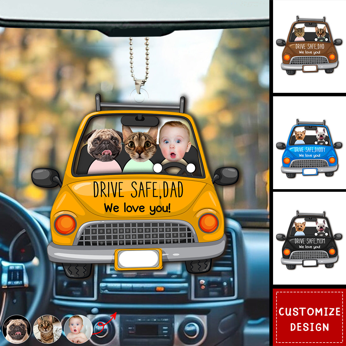 Drive Safe I Love You - Personalized Photo Car Ornament - Gift For Dog,Cat Lovers