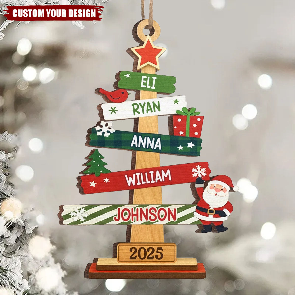 Custom Wood Ornament - Personalized Christmas Birthday Gifts For Mom, Dad, Kids - Our Family Christmas Tree