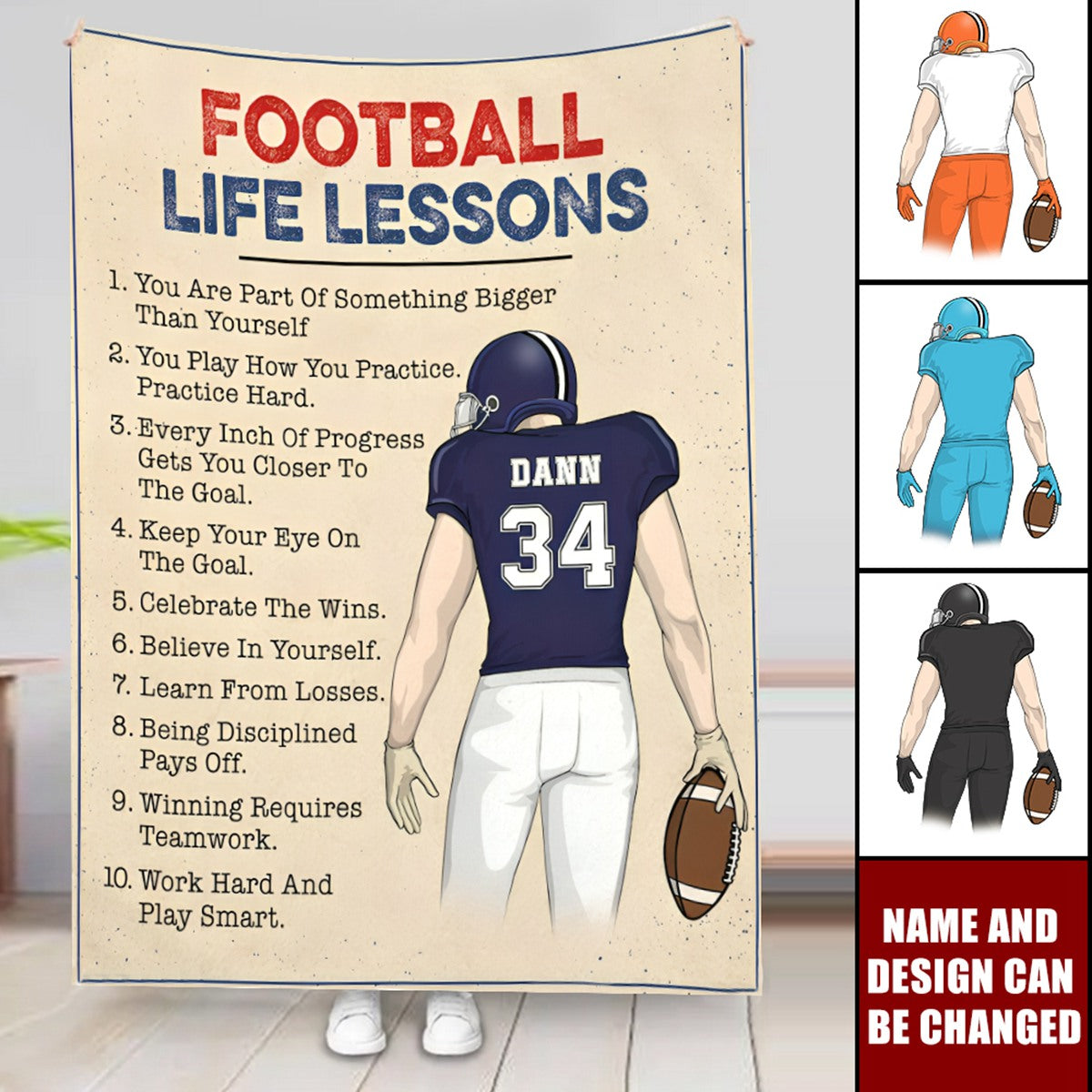 American Football Life Lessons Custom Blanket Gift For Football Player - Personalized Gifts For Football Lovers