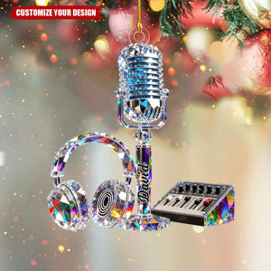 Personalized Stained Glass Microphone And Headphone Themed Ornament