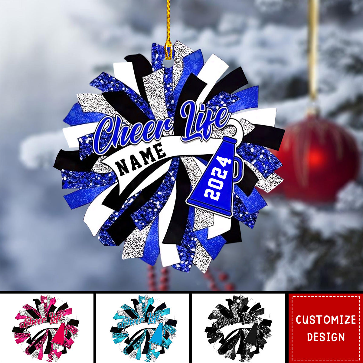 Personalized Cheerleading Pom pom Girl Christmas Ornaments