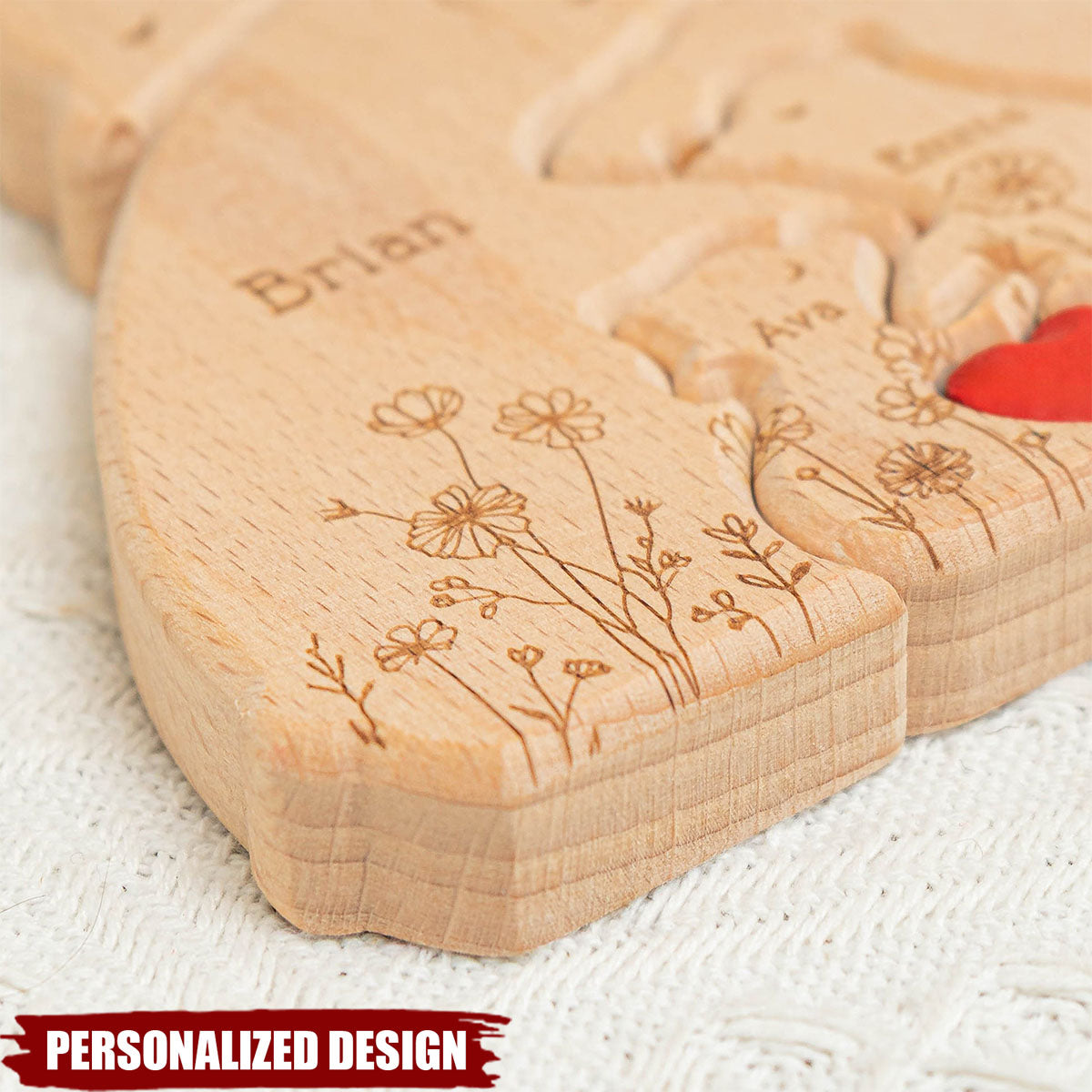 Hugging Bear Family Floral Version-Personalized Wooden Bear Family Puzzle