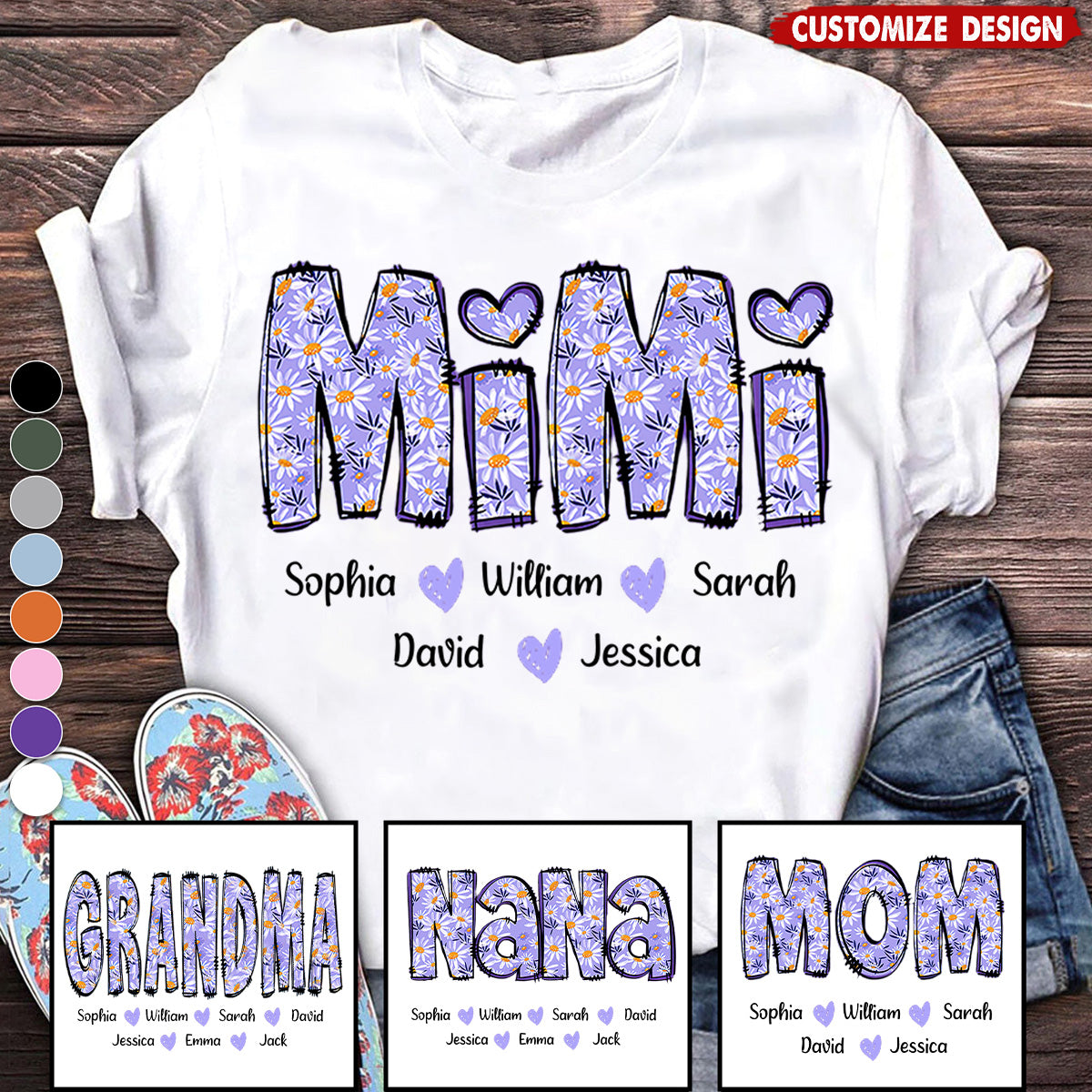 Custom Gigi Purple Daisy With Grandkids Mother's Day TH T-Shirt