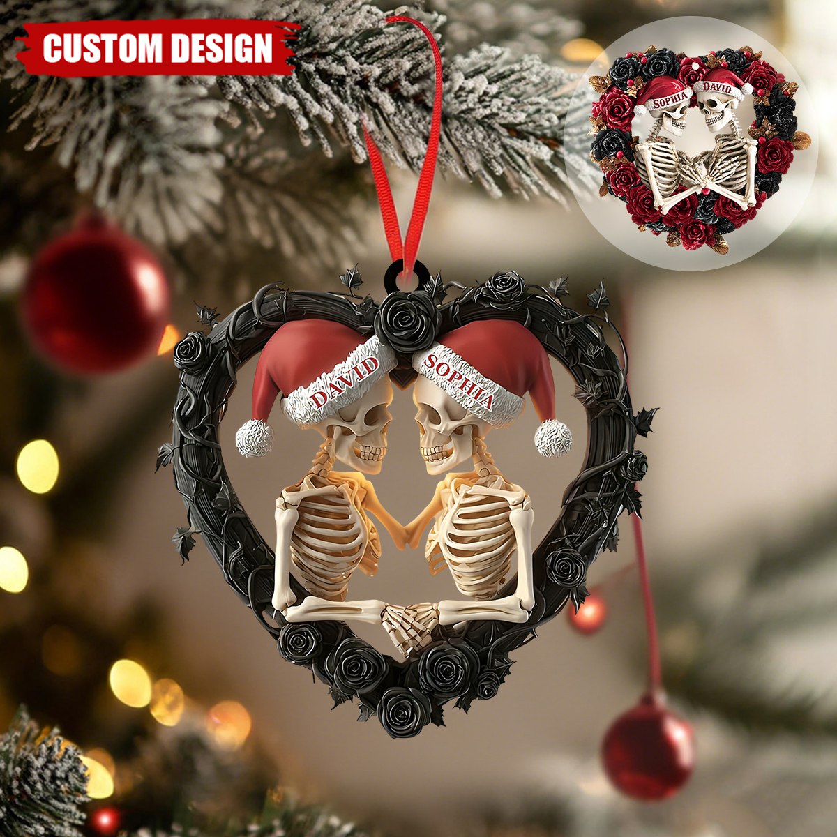 Personalized Skeleton Couple Acrylic Christmas Ornament -  Gifts For Lovers